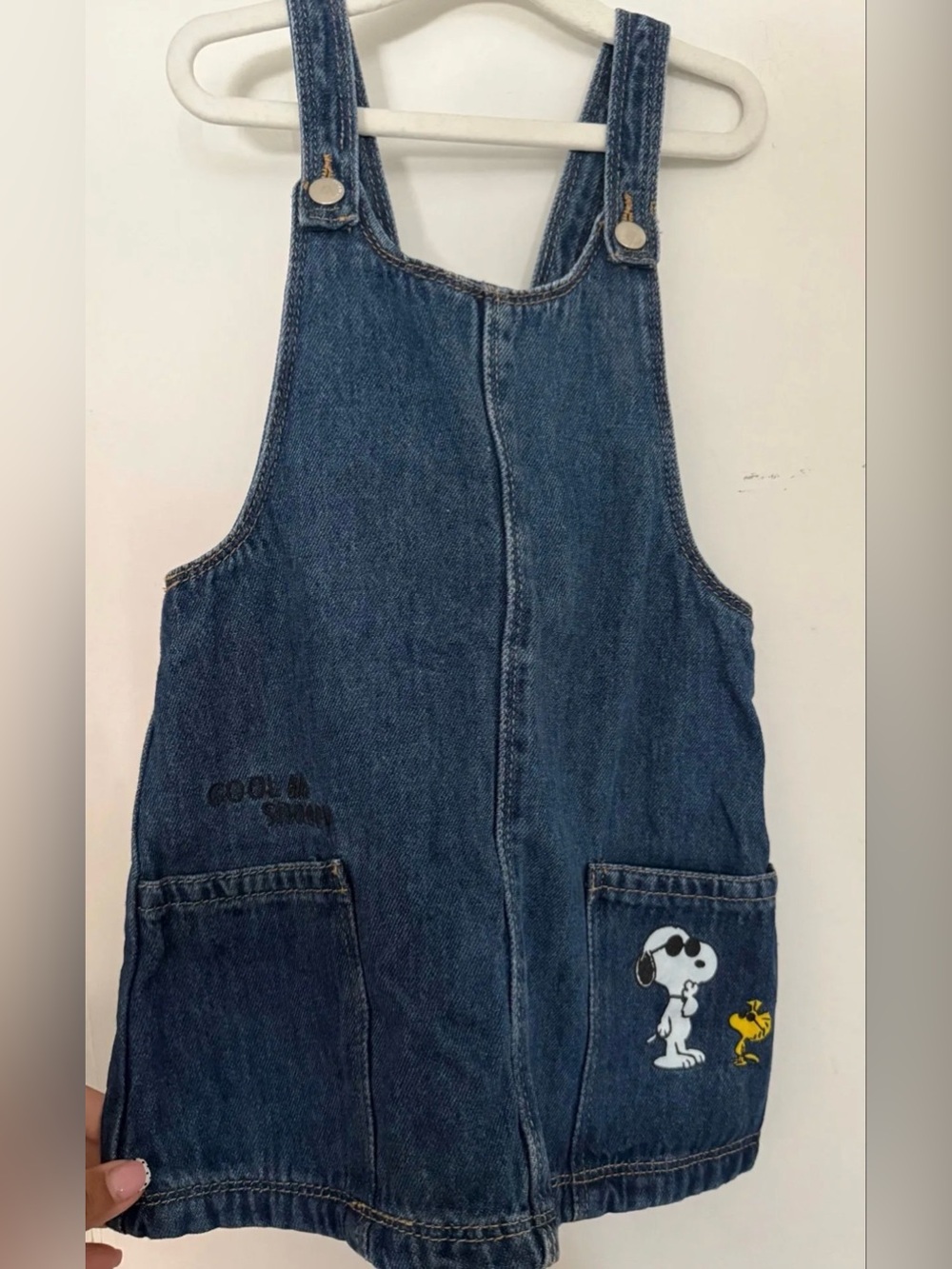 Zara Kids Denim Jumper Dress with Snoopy & Woodstock Pocket - Blue